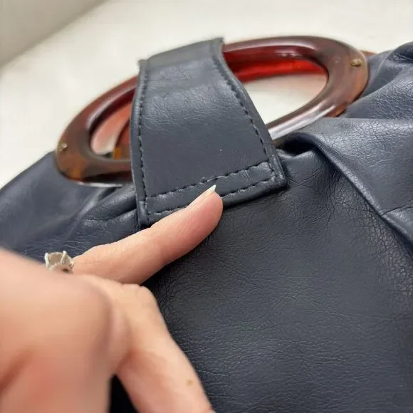 Vintage JR Florida USA Navy Blue Handbag Purse Bakelite Handles MCM Mod 50s 60s - Picture 15 of 15